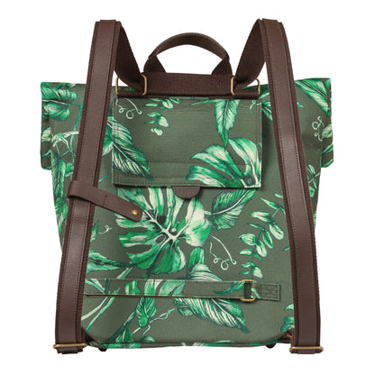 Sacoche arrière vélo latérale sac à dos Basil evergreen daypack thym poignée cuir droit-gauche 14-19l fixation hook-on porte bagage fermeture pliante anti-pluie