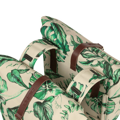 Sacoche arrière vélo double Basil evergreen 28-38l beige avec courroie cuir fixation velcros sur porte bagage 28x16x35cm