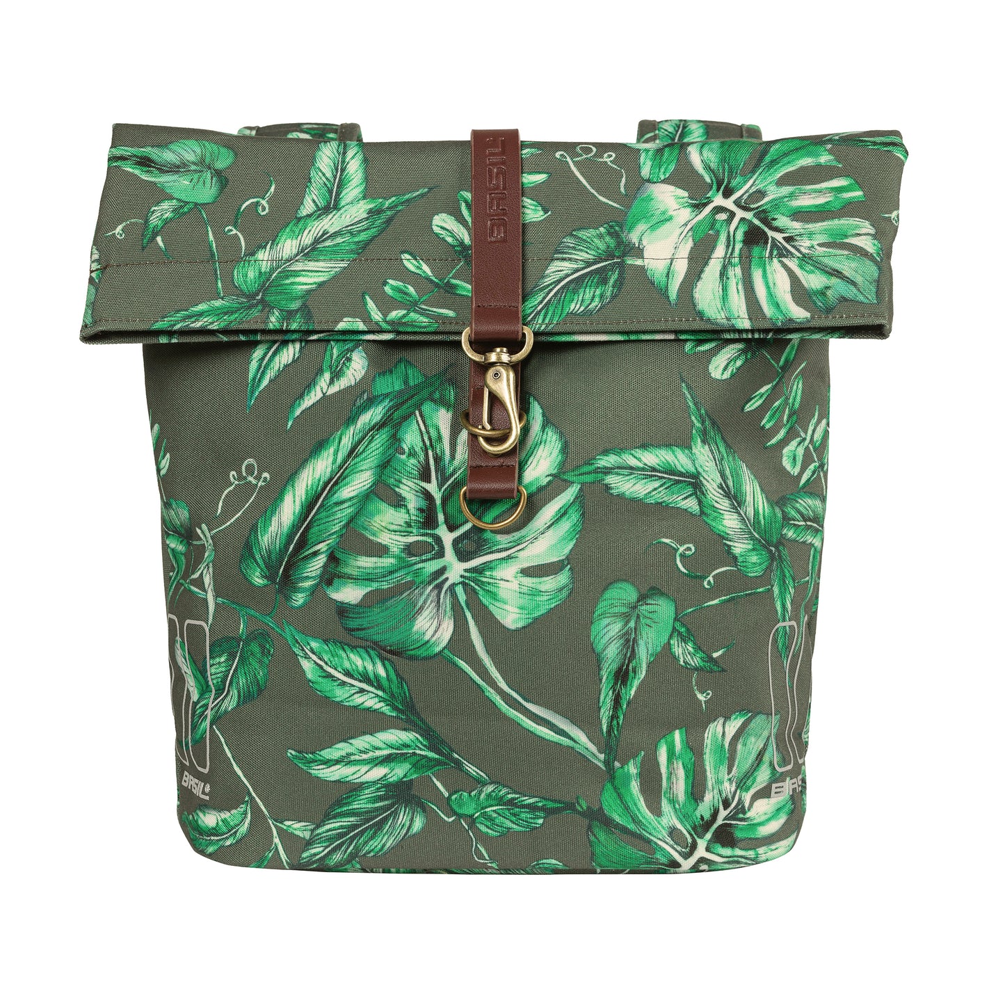 Basil Evergreen Double Bicycle Pannier 28-38L Thyme with Leather Strap Velcro Fastening to Rack 28x16x35cm