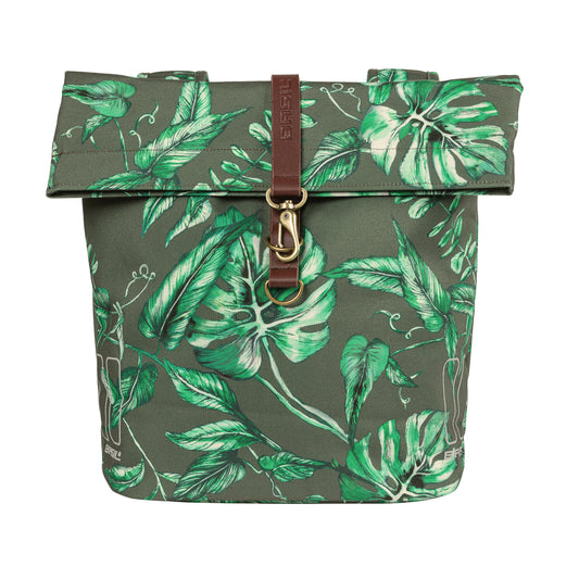 Sacoche arrière vélo double Basil evergreen 28-38l thym avec courroie cuir fixation velcros sur porte bagage 28x16x35cm