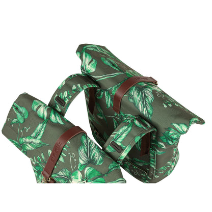 Basil Evergreen Double Bicycle Pannier 28-38L Thyme with Leather Strap Velcro Fastening to Rack 28x16x35cm