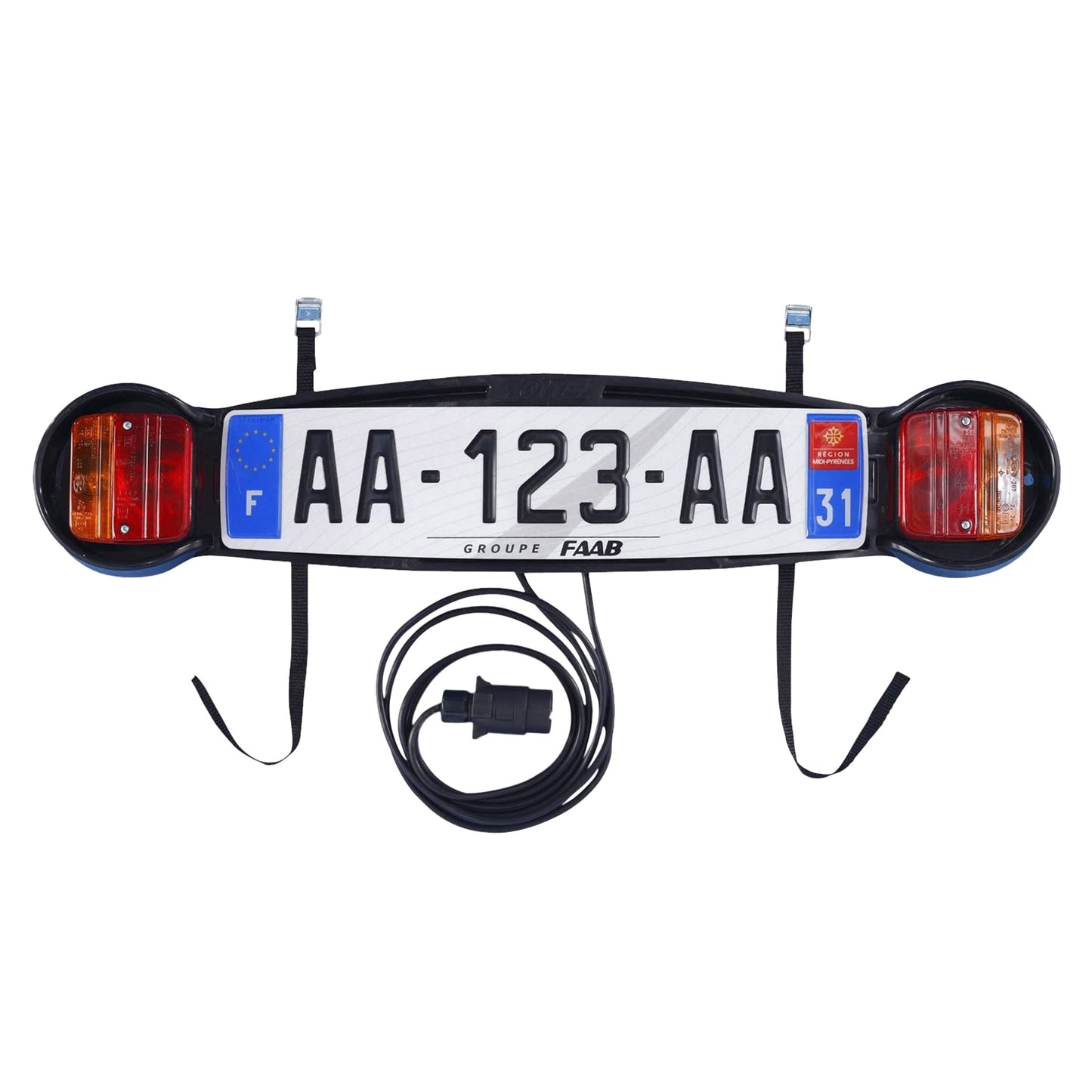 Support plaque immatriculation avec feux 7 broches Mottez