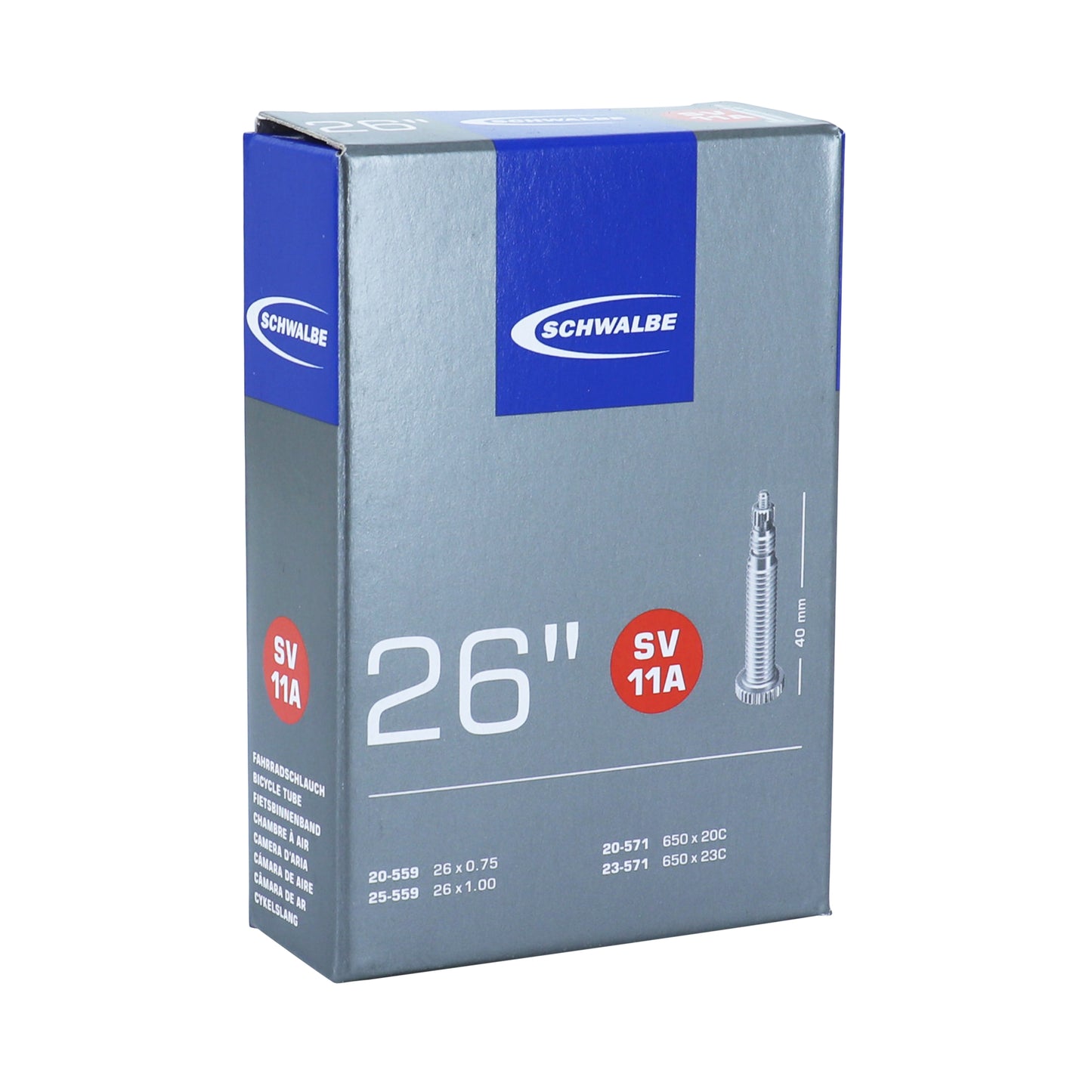 Chambre à air vélo 650 x 20-25 Schwalbe valve presta obus démontable tout alu (sv11)