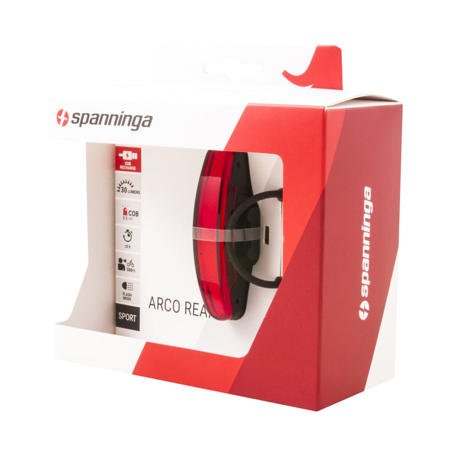 Spanninga Arco black USB rechargeable rear bike light with 3 functions: standard, eco, flash