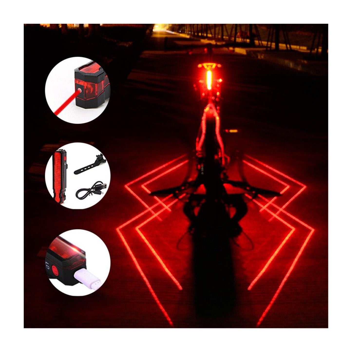 Eclairage vélo - trottinette usb arrière sur tige de selle led avec laser 150 lux pour delimiter une bande au sol PCP