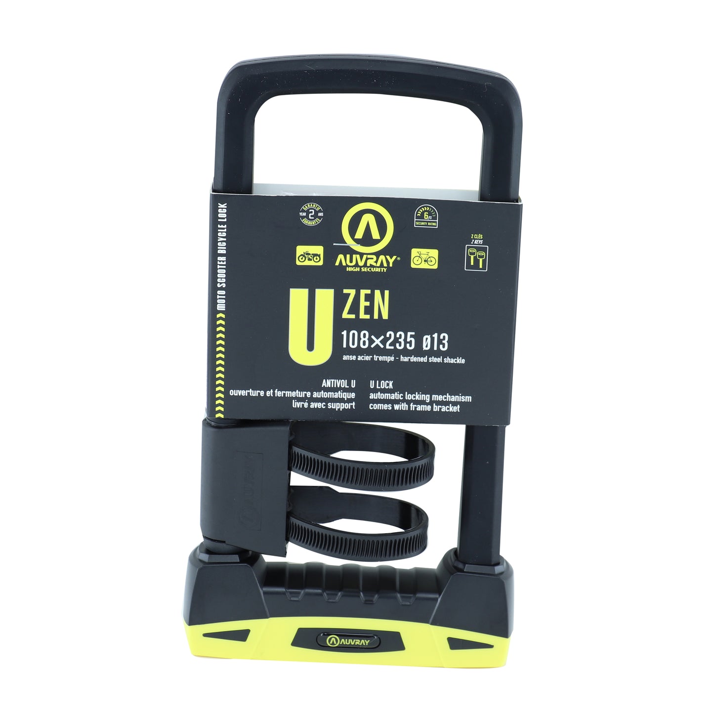 Auvray Zen U-lock for bicycle 108 x 235 mm diameter 13 mm with mount security level 8-10
