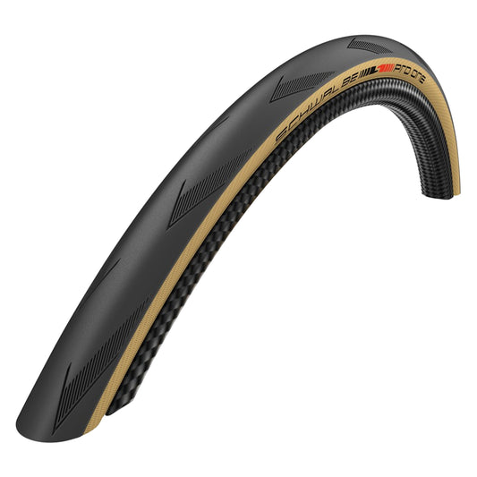Pneu Route 700 X 28 Schwalbe Pro One Super Race Noir-Beige Tubeless Ready TS (28-622) Renfort V-Guard Addix - Technologie sans crochet pour Giant - Zipp