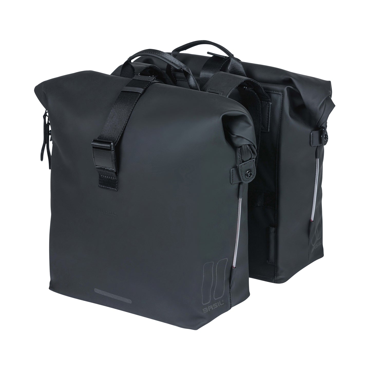 Basil Soho Double Bike Pannier, 41L, Black, Velcro Fastening on Luggage Rack, 31x12x37cm with LED Lighting