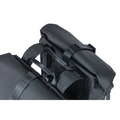 Basil Soho Double Bike Pannier, 41L, Black, Velcro Fastening on Luggage Rack, 31x12x37cm with LED Lighting