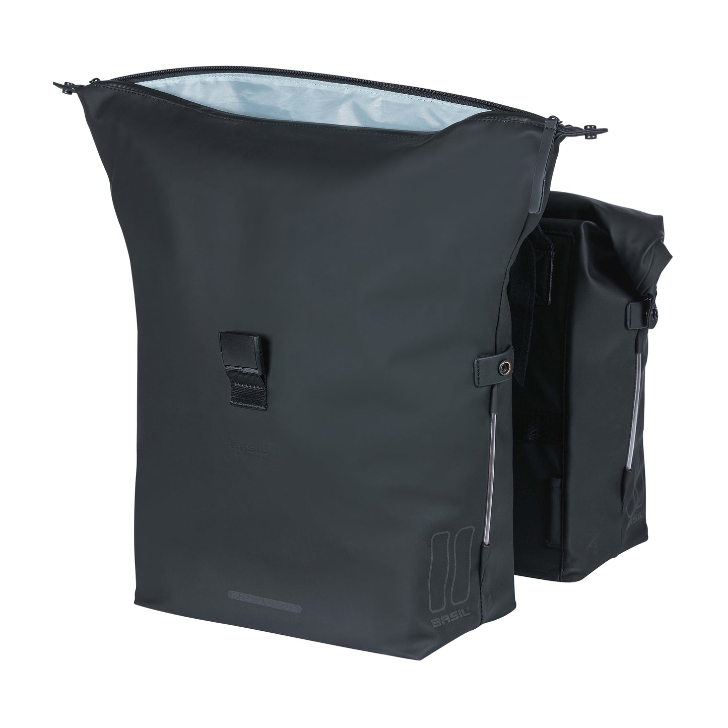 Basil Soho Double Bike Pannier, 41L, Black, Velcro Fastening on Luggage Rack, 31x12x37cm with LED Lighting