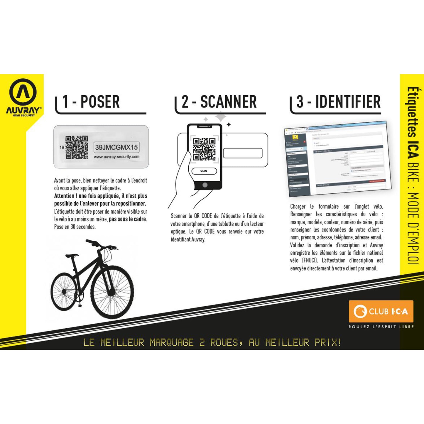 Etiquette d'identification-marquage vélo Antivol Auvray Icabike avec QR code