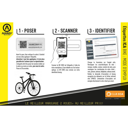 Etiquette d'identification-marquage vélo Antivol Auvray Icabike avec QR code