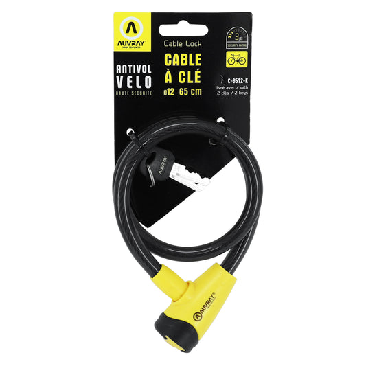 Antivol vélo câble à clé Auvray diam 12 mm l 65 cm