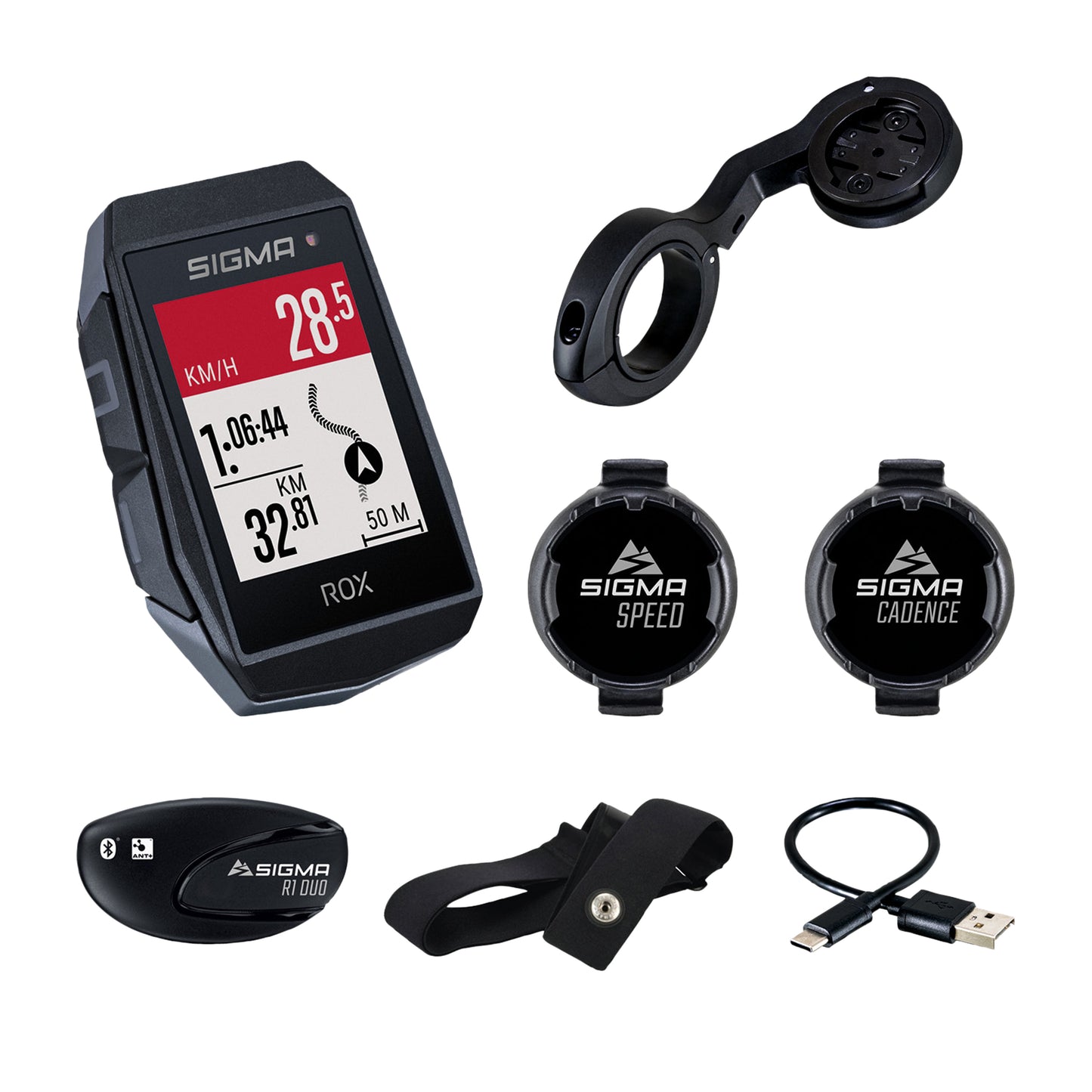 Sigma Rox 11.1 EVO GPS Cycling Computer, black, with heart rate monitor, altimeter, cadence + speed sensor
