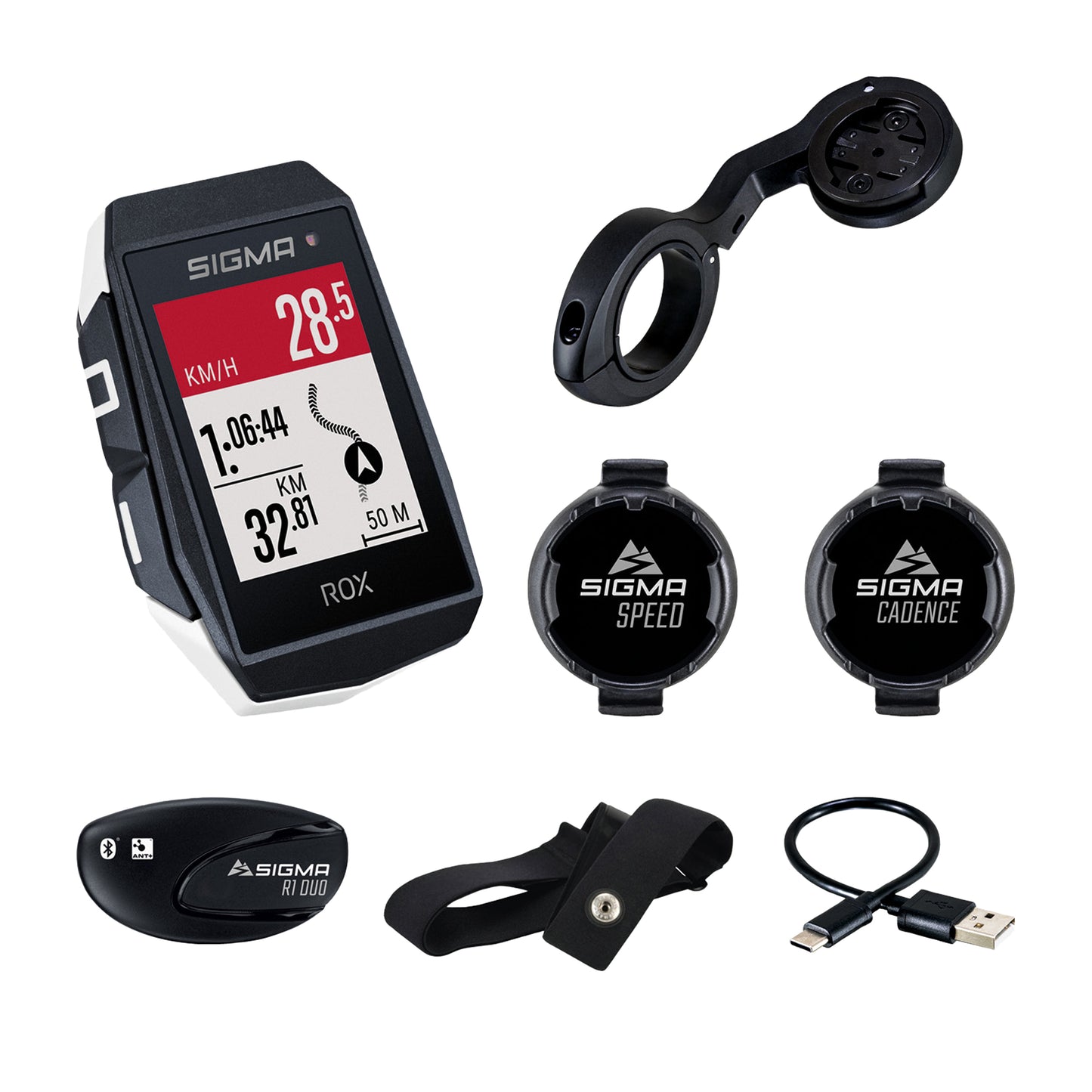 Sigma Rox 11.1 Evo GPS computer white with heart rate, altimeter, cadence + speed transmitter