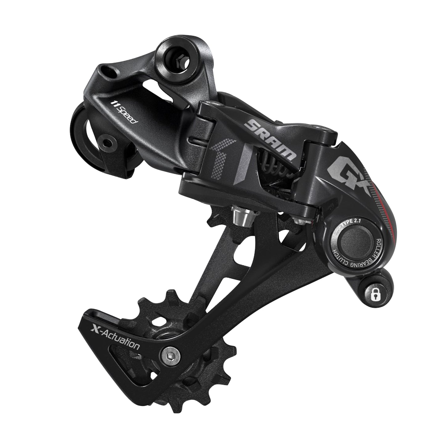 Dérailleur VTT arrière Sram 11v. GX chape longue noir-rouge mono plateau