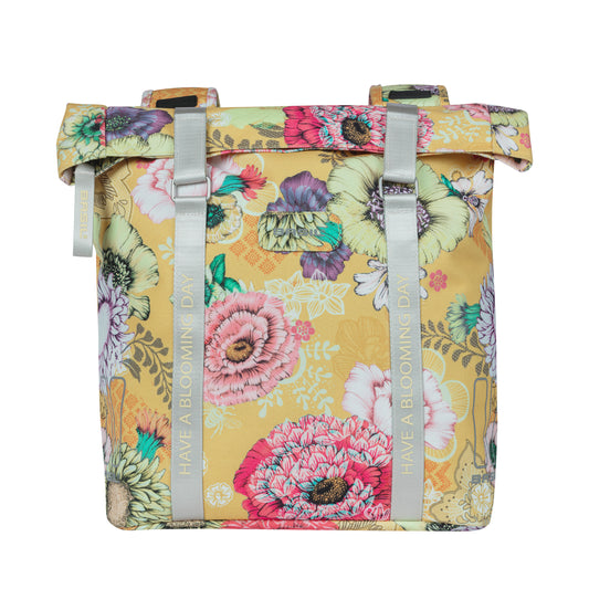 Sacoche arrière vélo double Basil bloom field 28-35l jaune honey fixation crochet-ressort 30x15x33cm