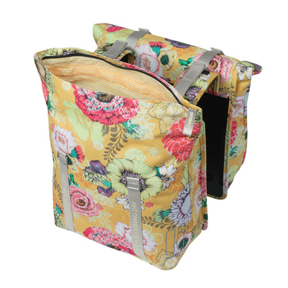 Sacoche arrière vélo double Basil bloom field 28-35l jaune honey fixation crochet-ressort 30x15x33cm