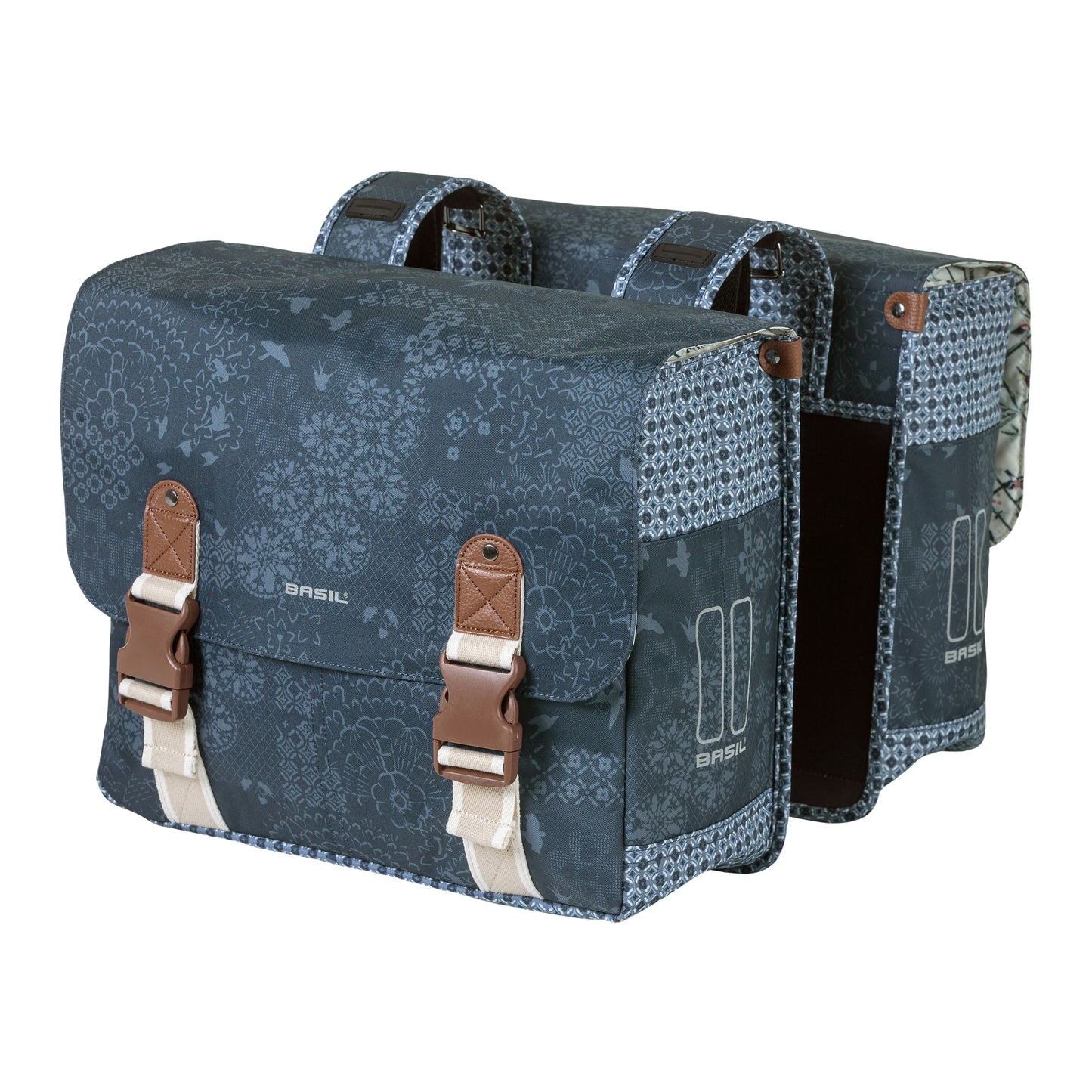 Sacoche arrière vélo double Basil bohème 35l bleu indigo fixation velcros sur porte bagage37x15x37cm