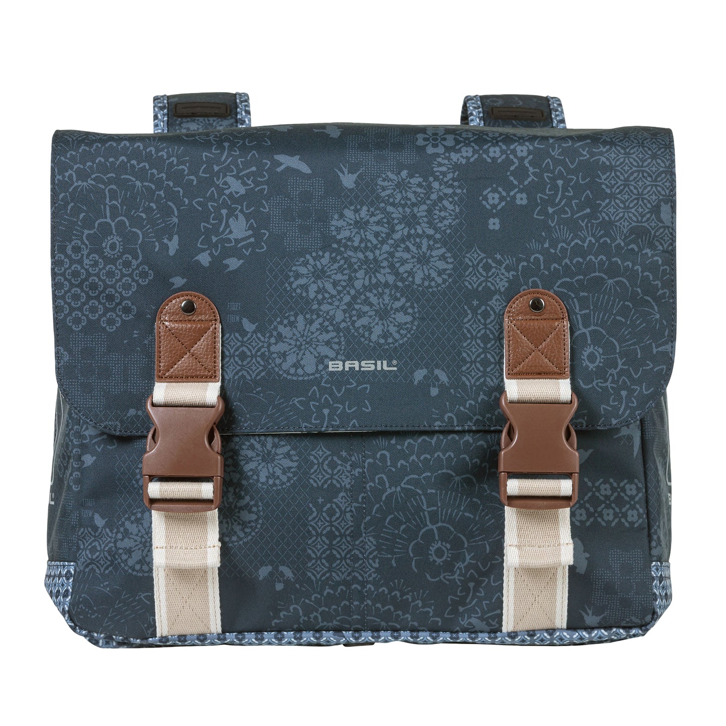 Sacoche arrière vélo double Basil bohème 35l bleu indigo fixation velcros sur porte bagage37x15x37cm