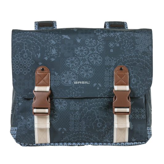 Sacoche arrière vélo double Basil bohème 35l bleu indigo fixation velcros sur porte bagage37x15x37cm
