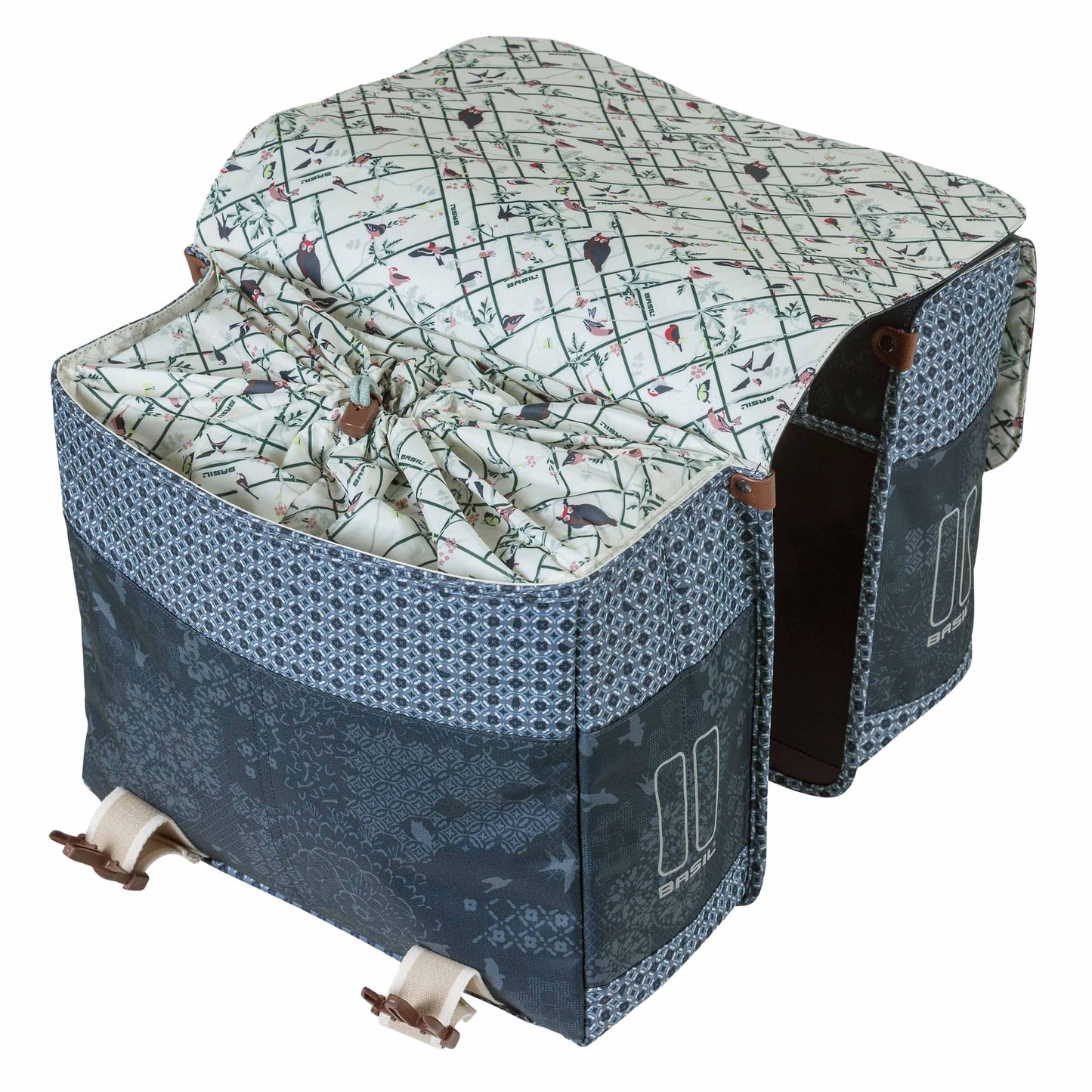 Sacoche arrière vélo double Basil bohème 35l bleu indigo fixation velcros sur porte bagage37x15x37cm