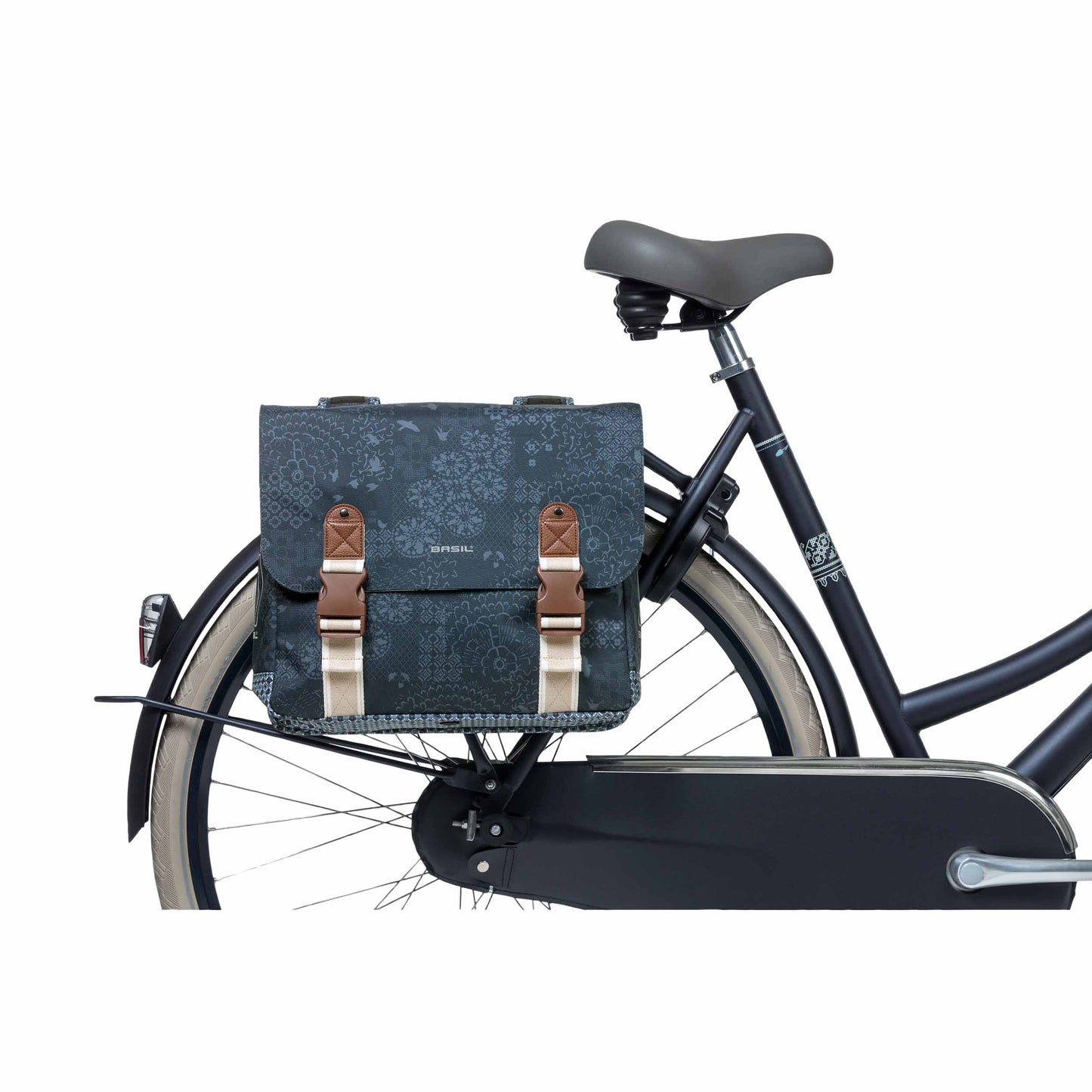 Sacoche arrière vélo double Basil bohème 35l bleu indigo fixation velcros sur porte bagage37x15x37cm
