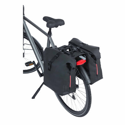 Basil Soho Double Pannier 41L Black Rack Mount MIK System 31x12x37cm with LED lighting