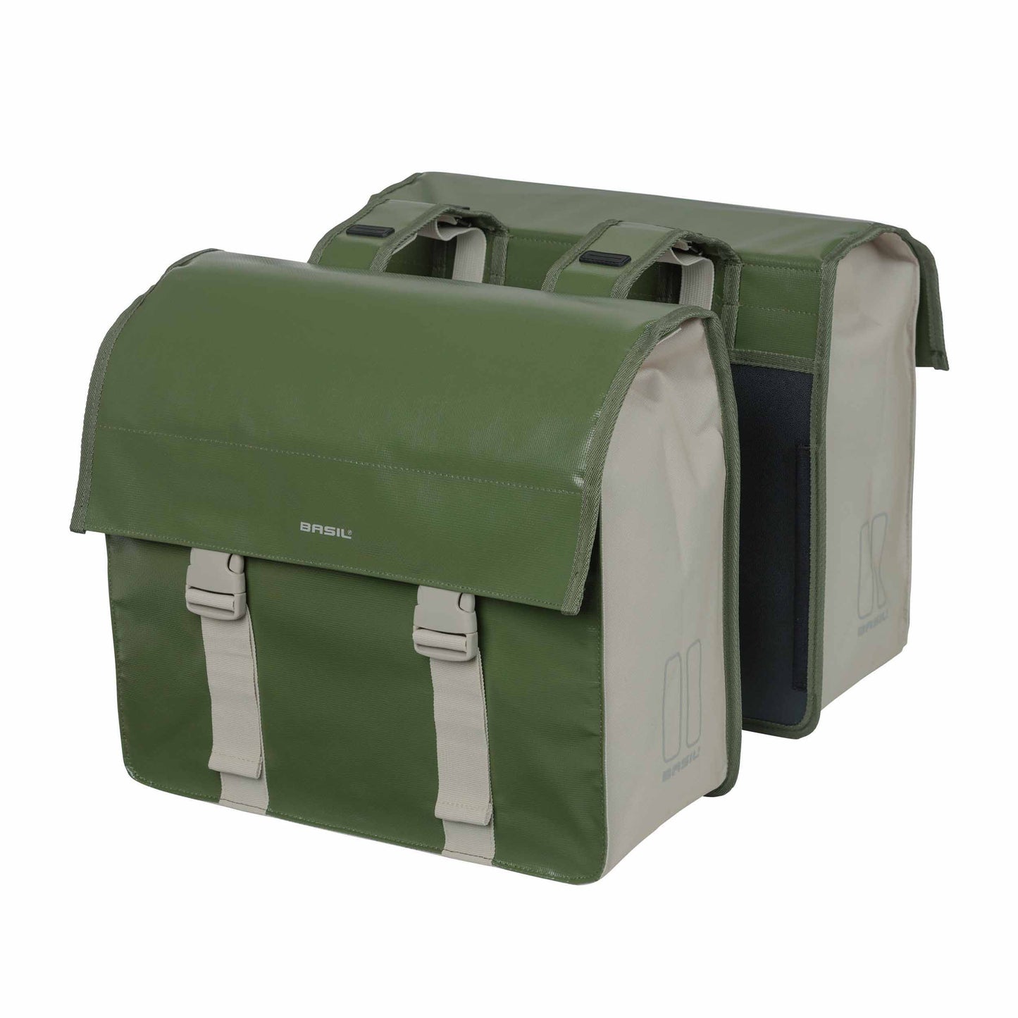 Sacoche arrière vélo double Basil urban load imperméable vert / sable 48-53l 41x18x46cm waterproof