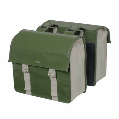 Sacoche arrière vélo double Basil urban load imperméable vert / sable 48-53l 41x18x46cm waterproof