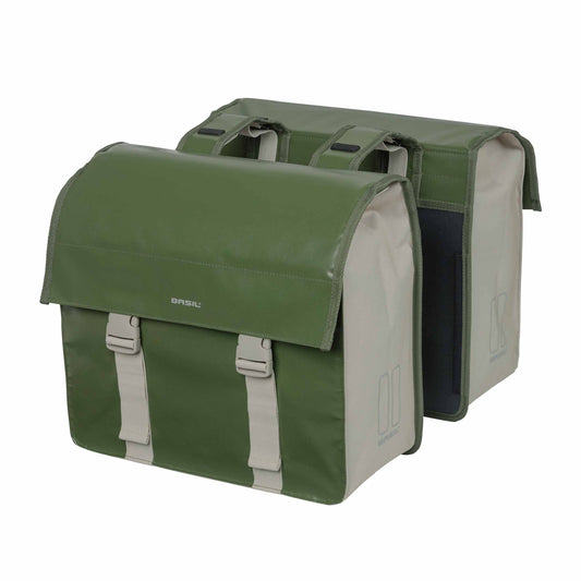 Sacoche arrière vélo double Basil urban load imperméable vert / sable 48-53l 41x18x46cm waterproof