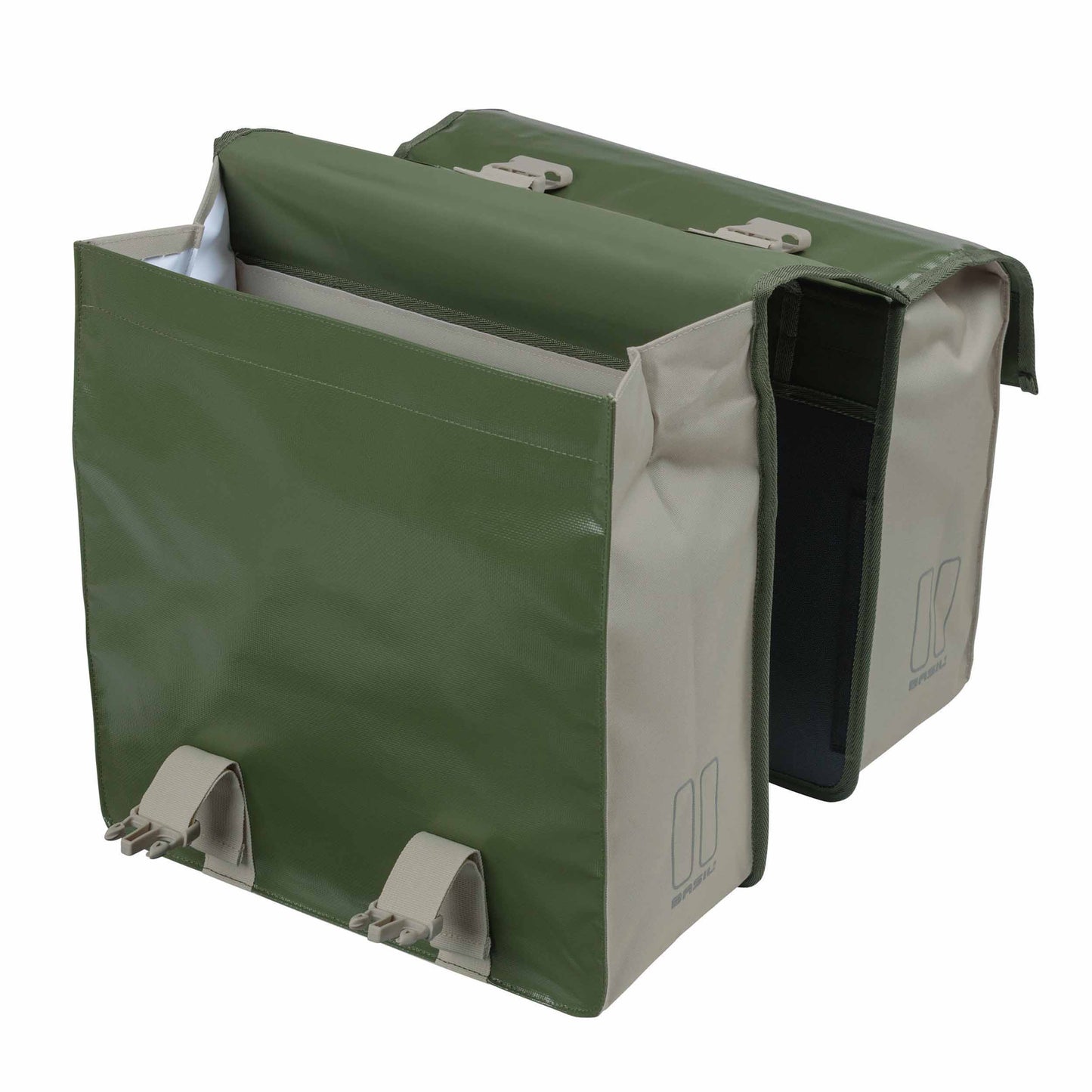 Sacoche arrière vélo double Basil urban load imperméable vert / sable 48-53l 41x18x46cm waterproof