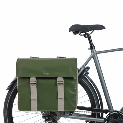 Sacoche arrière vélo double Basil urban load imperméable vert / sable 48-53l 41x18x46cm waterproof