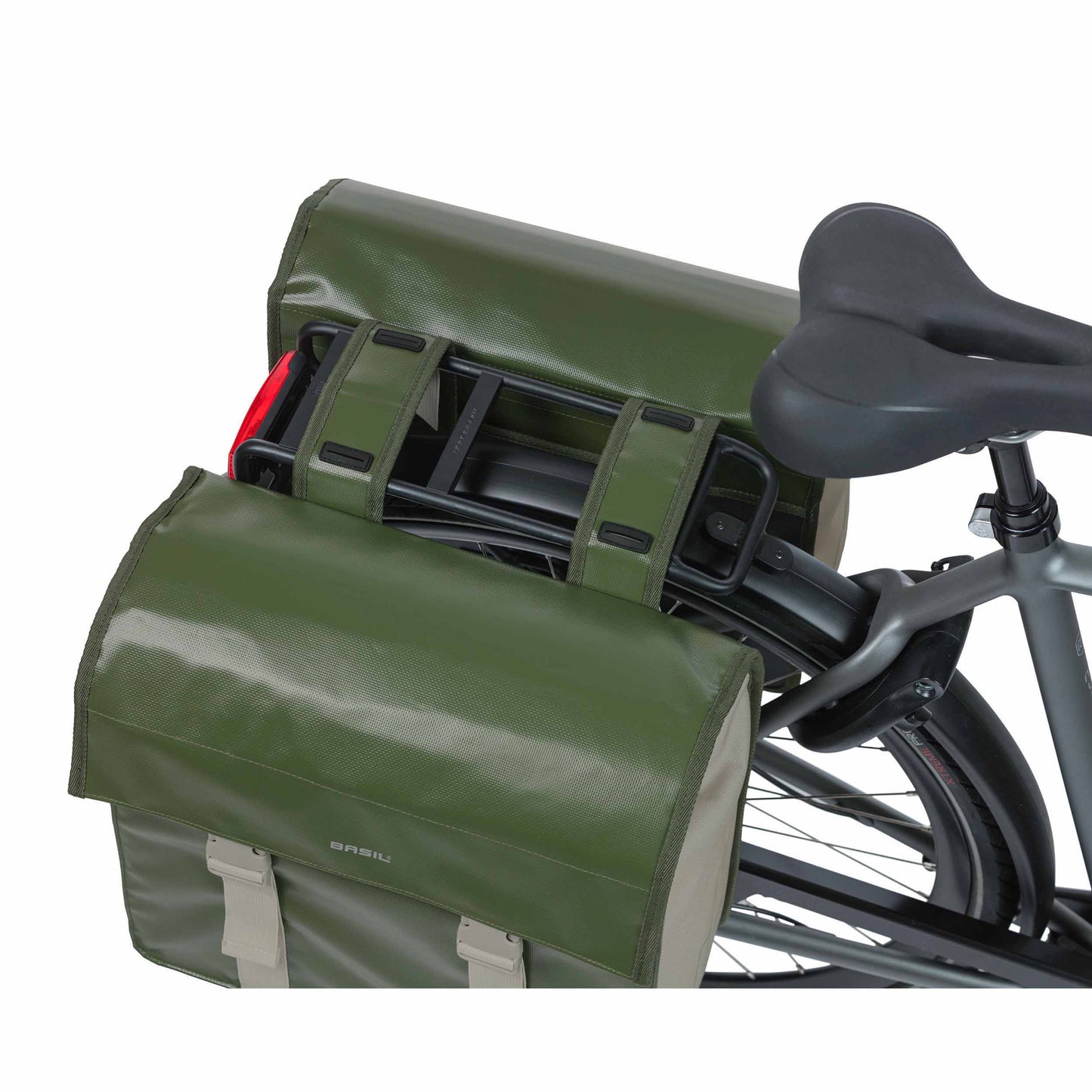 Sacoche arrière vélo double Basil urban load imperméable vert / sable 48-53l 41x18x46cm waterproof
