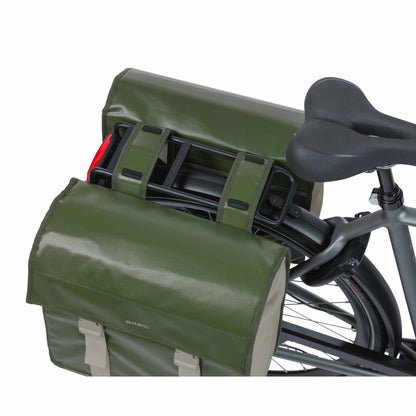 Sacoche arrière vélo double Basil urban load imperméable vert / sable 48-53l 41x18x46cm waterproof
