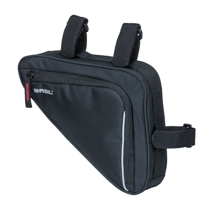 Sacoche de cadre vélo Basil triangle sport noir fixation velcro 1.7l avec poche filet