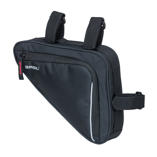 Sacoche de cadre vélo Basil triangle sport noir fixation velcro 1.7l avec poche filet