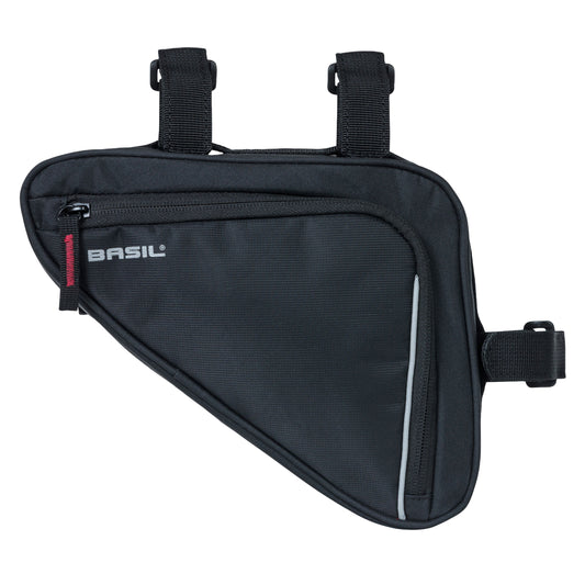 Sacoche de cadre vélo Basil triangle sport noir fixation velcro 1.7l avec poche filet