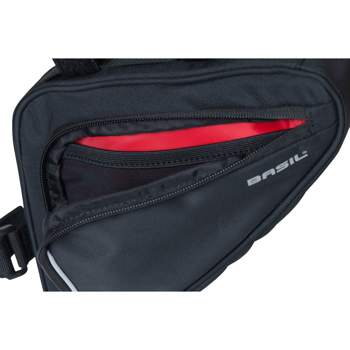 Sacoche de cadre vélo Basil triangle sport noir fixation velcro 1.7l avec poche filet