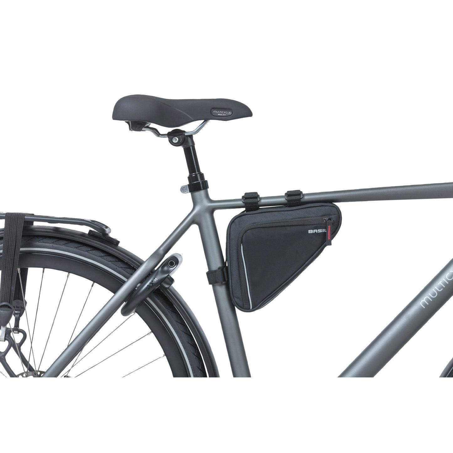 Sacoche de cadre vélo Basil triangle sport noir fixation velcro 1.7l avec poche filet
