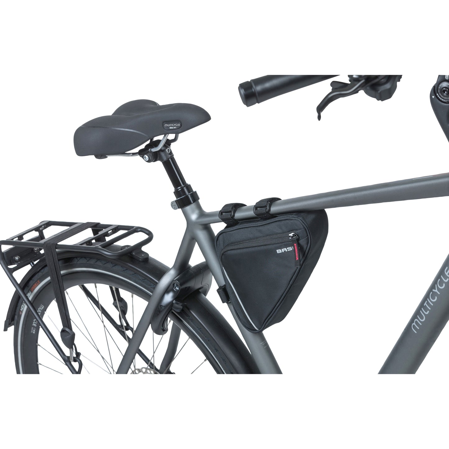 Sacoche de cadre vélo Basil triangle sport noir fixation velcro 1.7l avec poche filet