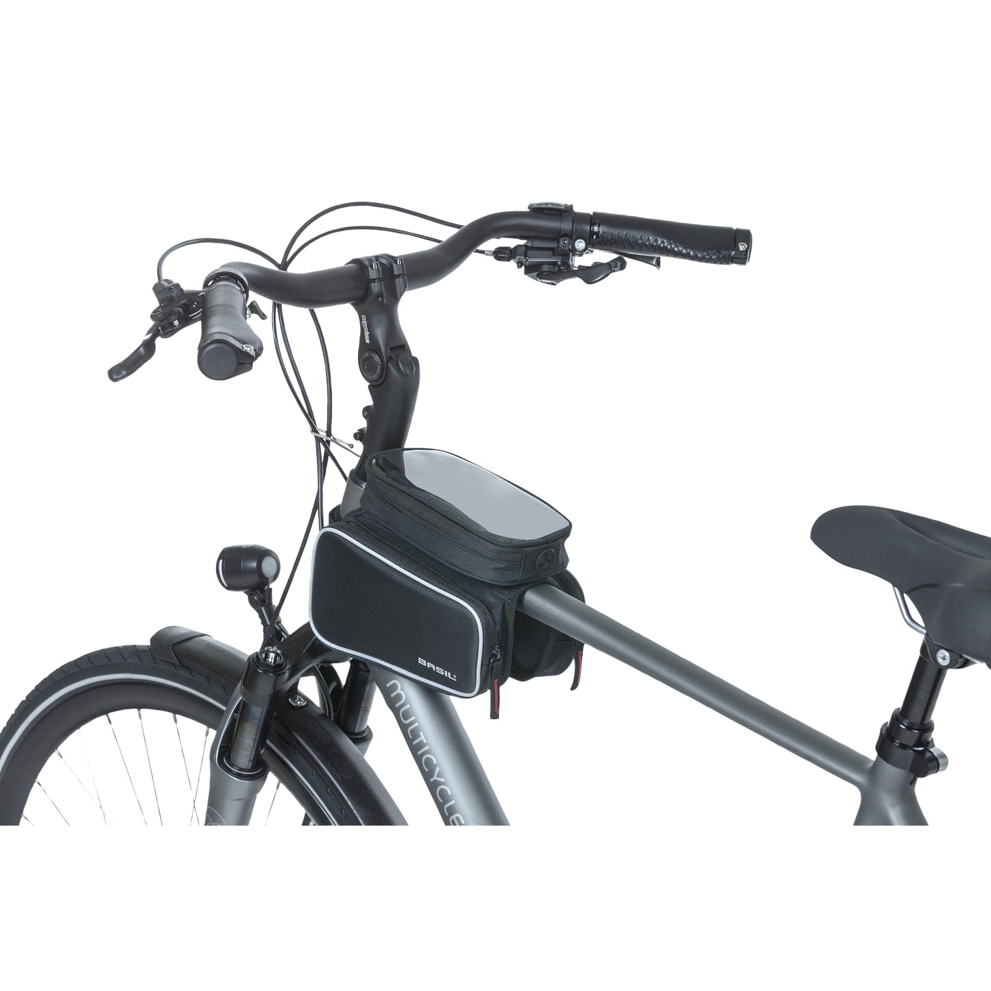 Sacoche de cadre vélo Basil design noir fixation velcro 1.5l avec 2 compartiments latéraux