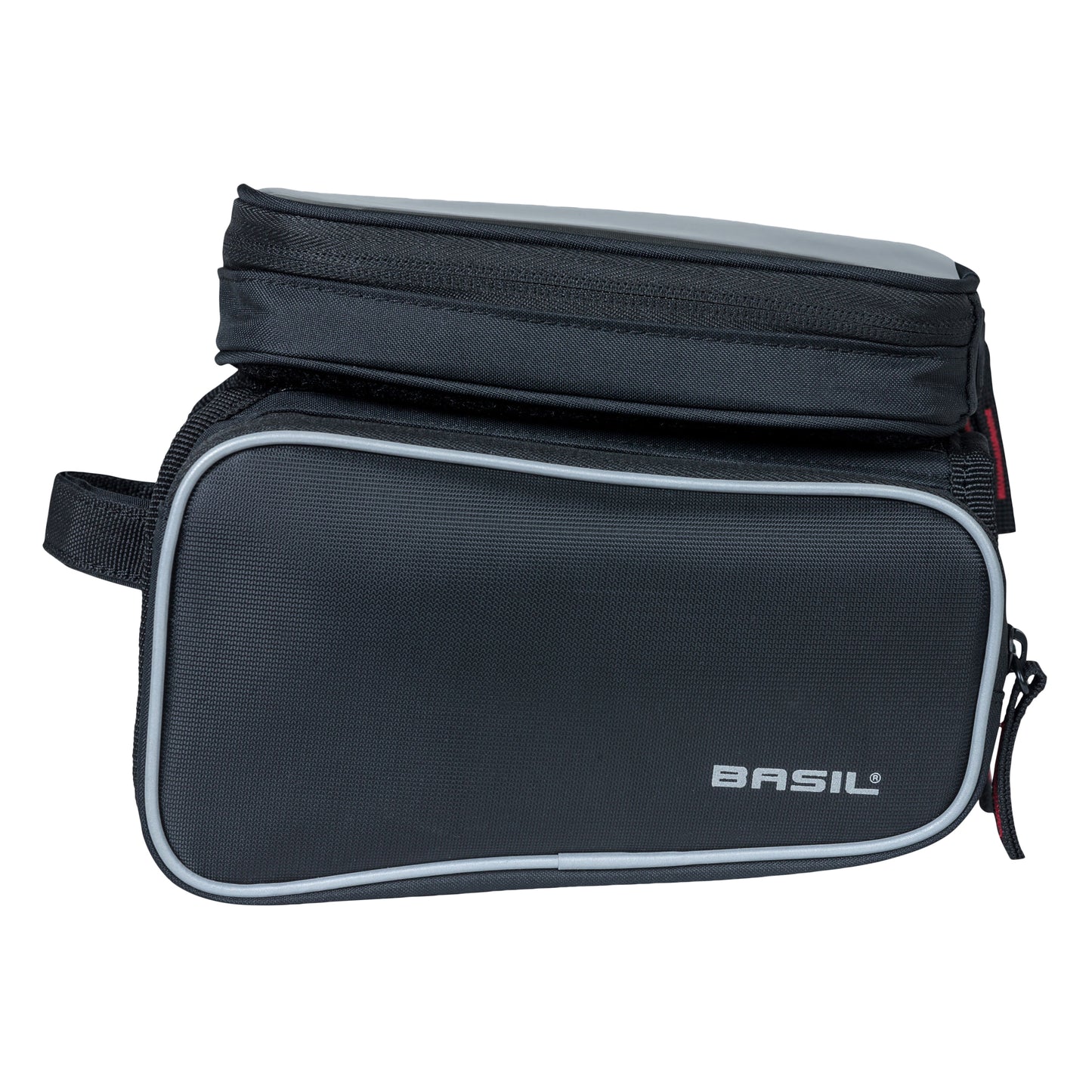 Sacoche de cadre vélo Basil design noir fixation velcro 1.5l avec 2 compartiments latéraux