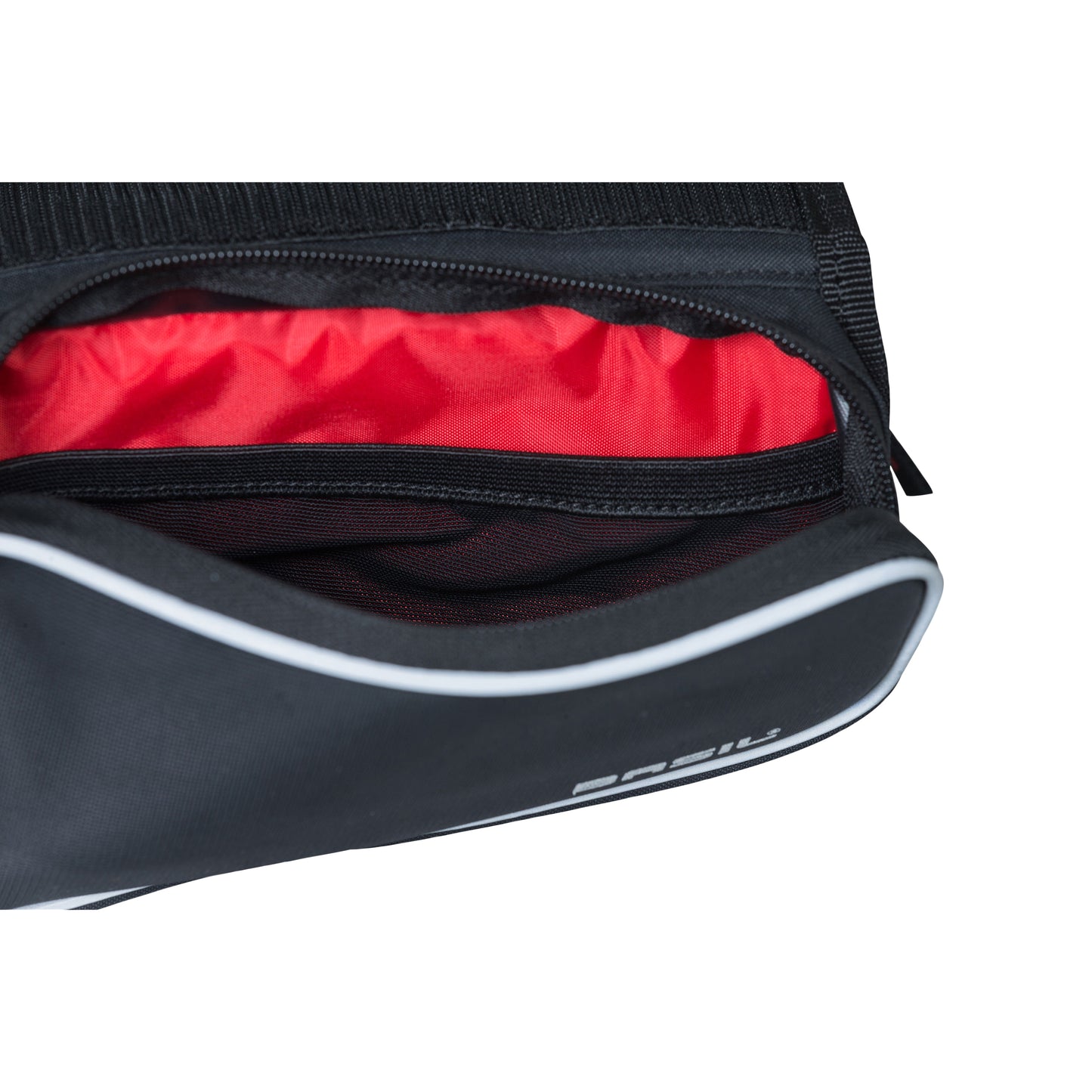 Sacoche de cadre vélo Basil design noir fixation velcro 1.5l avec 2 compartiments latéraux