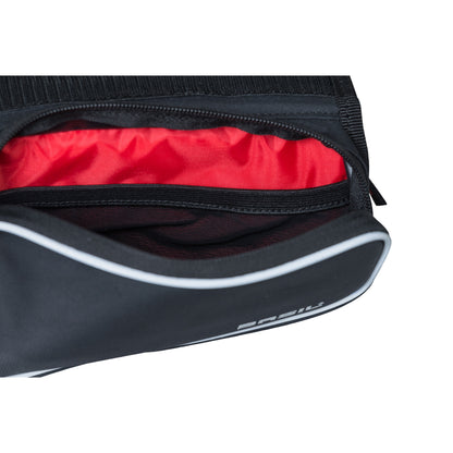 Sacoche de cadre vélo Basil design noir fixation velcro 1.5l avec 2 compartiments latéraux