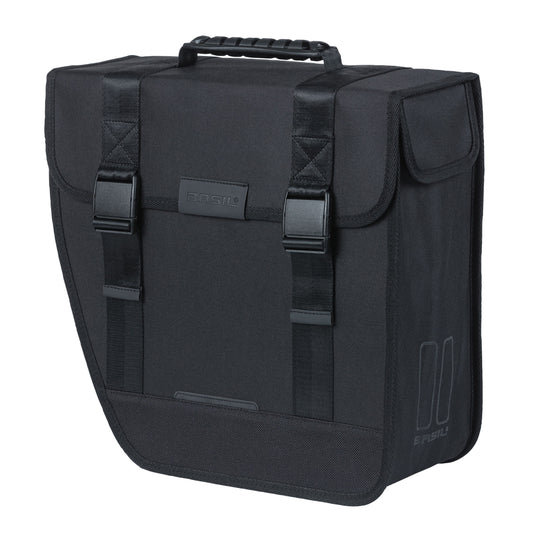 Sacoche arrière vélo latérale Basil tour gauche 14l noir fixation crochet hook 34x14x34cm