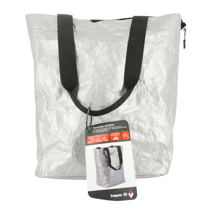 Grey recycled material side pannier bike bag, rack mount with hook
