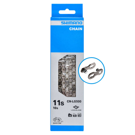 Chaîne vélo VAE 9v - 10v - 11v. Shimano linkglide lg500 138 maillons renforcé (compatible Route-VTT 11v et linkglide-cues)