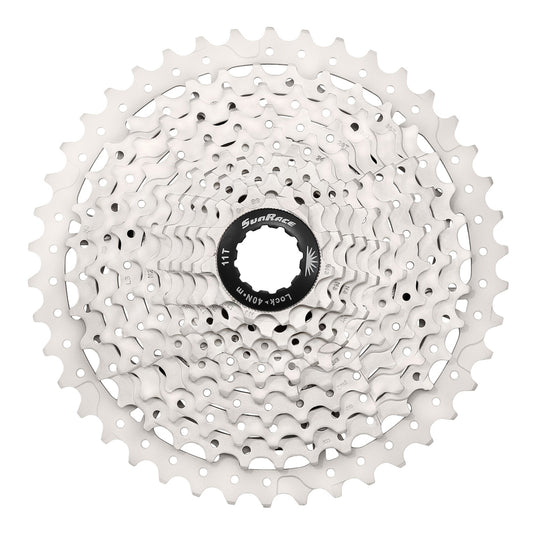 Cassette 10v. Sunrace ms3 11-46 VTT pour Shimano métallique argent (11-13-15-18-21-24-28-34-40-46) (2 blocs + pignons)
