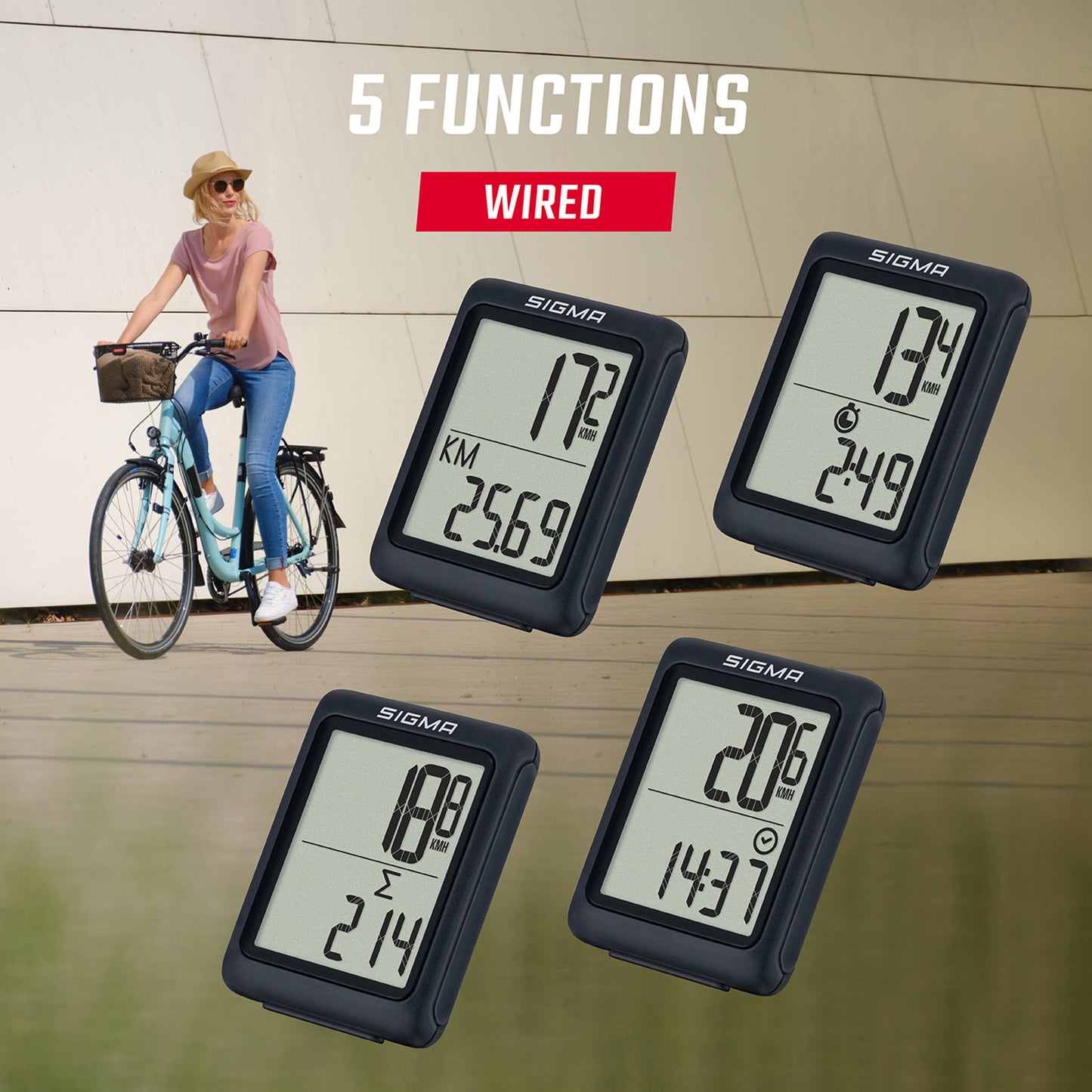 Compteur Sigma bc 5.0 wr à fil noir ( 5 fonctions)